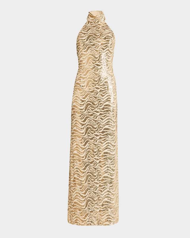 Liliane Backless Sequin Halter Gown